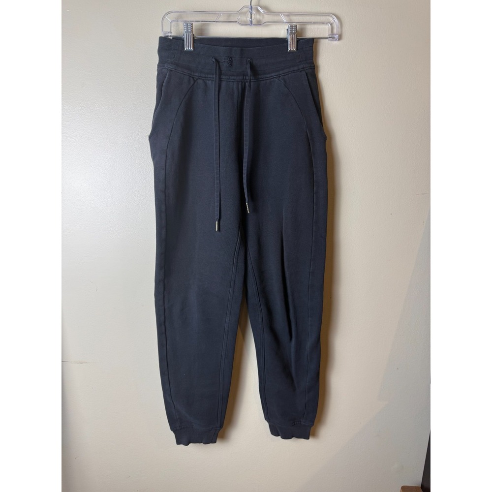 L\ululemon Fleece Jogger Pants Womens 2‎ Black Drawstring Pockets Athletics